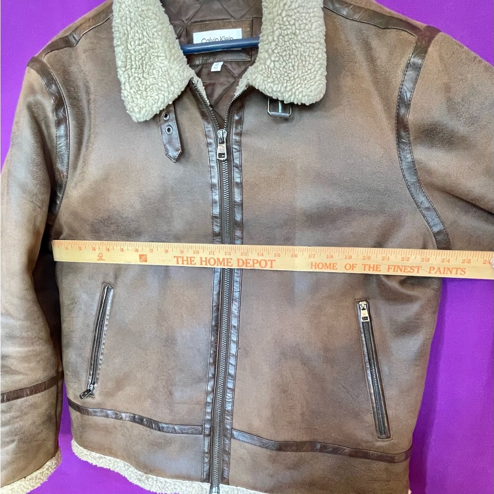 Calvin Klein Tan Shearling Bomber Jacket - Picture 7 of 8